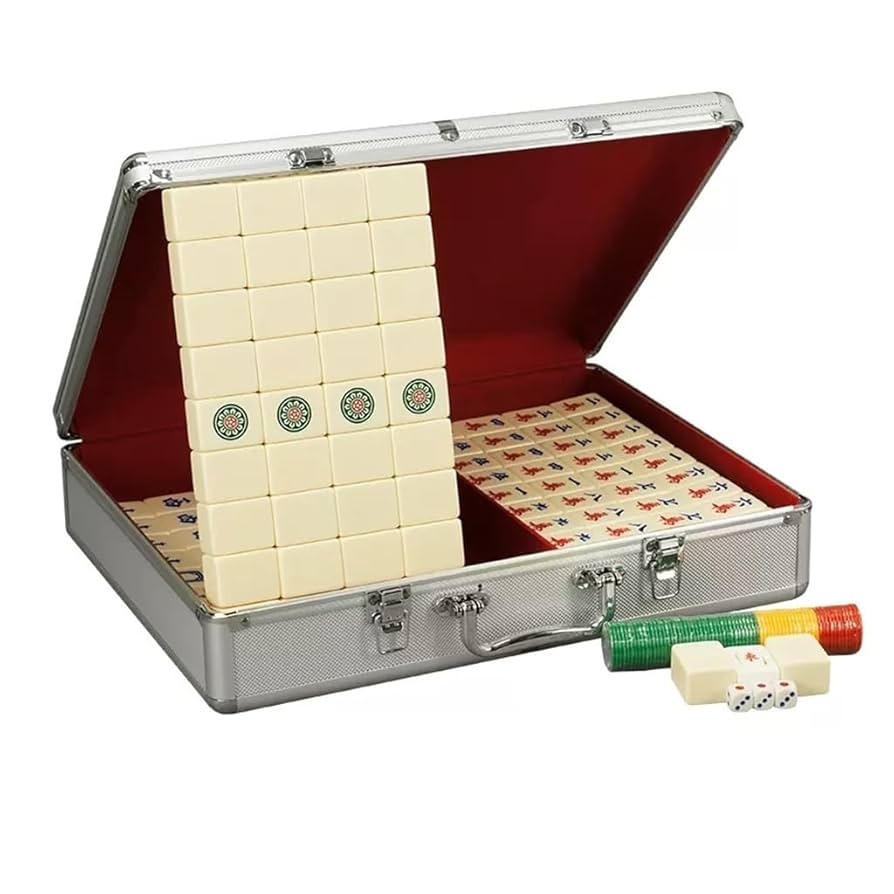 Chinese Mahjong Game Set, 144 Tiles in Aluminum Outer Case